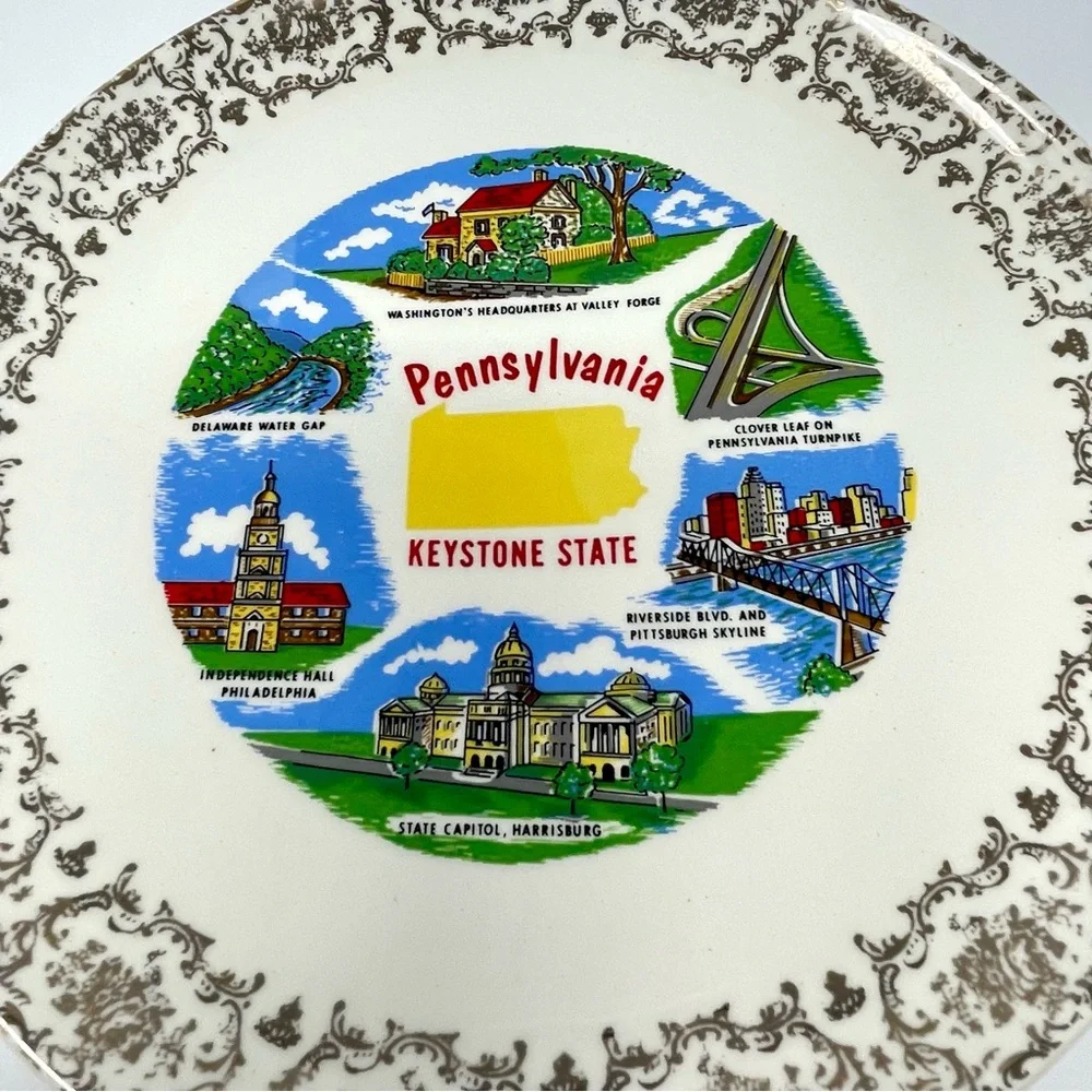 Vintage State of Pennsylvania Commemorative Plate Historic Landmarks Skyline